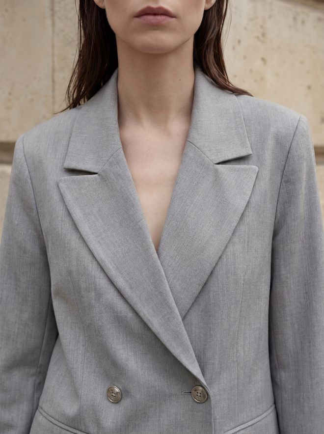 My Fashion Grey Double Breasted Blazer Jacket Wholesale Clothing Spring