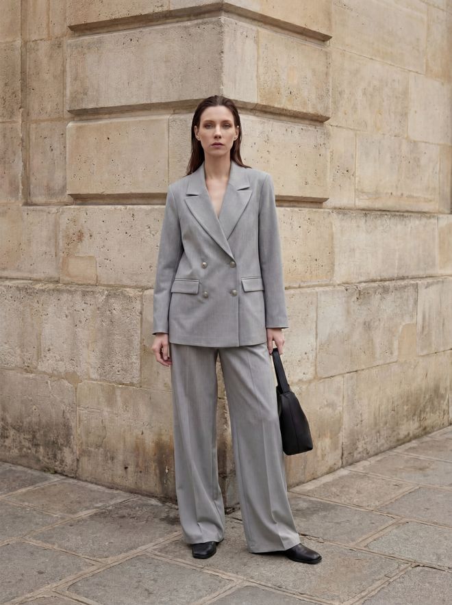 My Fashion Grey Double Breasted Blazer Jacket Wholesale Clothing Modest