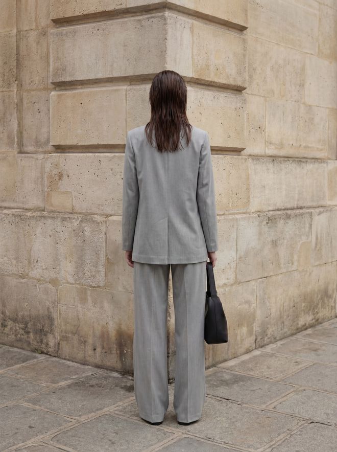 My Fashion Grey Double Breasted Blazer Jacket Wholesale Clothing Elastane