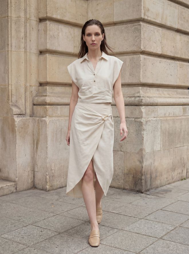 My Fashion Traje Beige Elegante Envolvente Midi Ropa al por mayor Casual