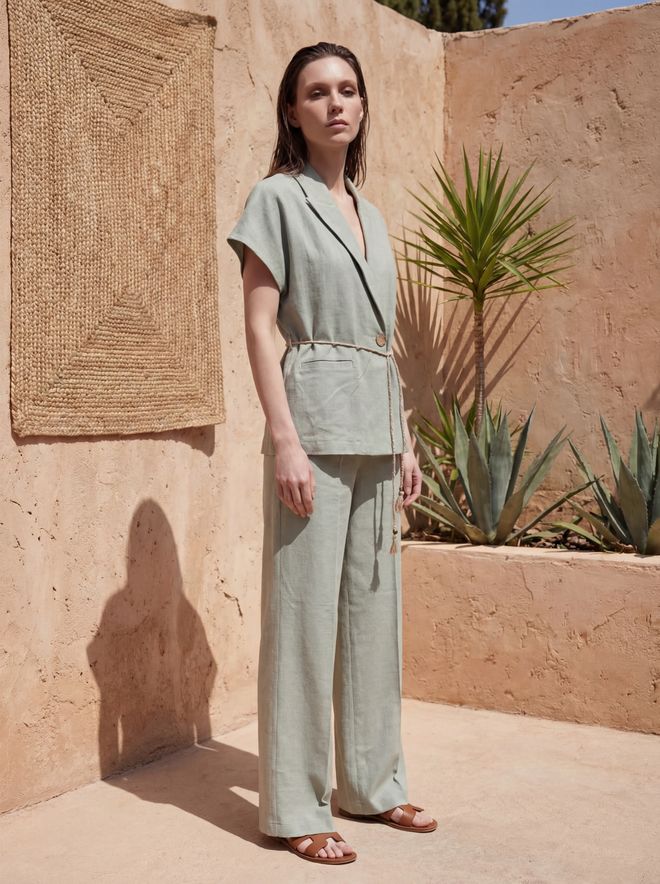 My Fashion Khaki Suit Wide Leg Palazzo Regular Fit Elegant & Casual Wholesale Clothing Linen