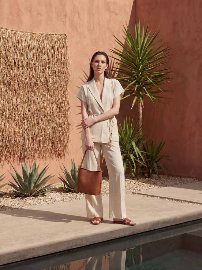 My Fashion Beige Regular Fit Elegant Suit With Wide Leg Palazzo Pants Wholesale Clothing Birthday