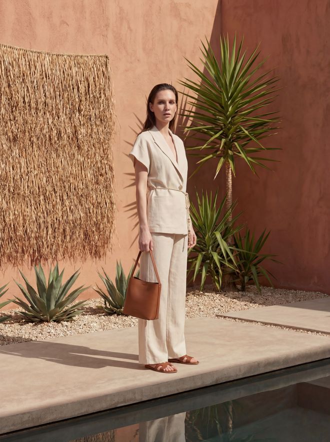 My Fashion Beige Regular Fit Elegant Suit With Wide Leg Palazzo Pants Wholesale Clothing Spring