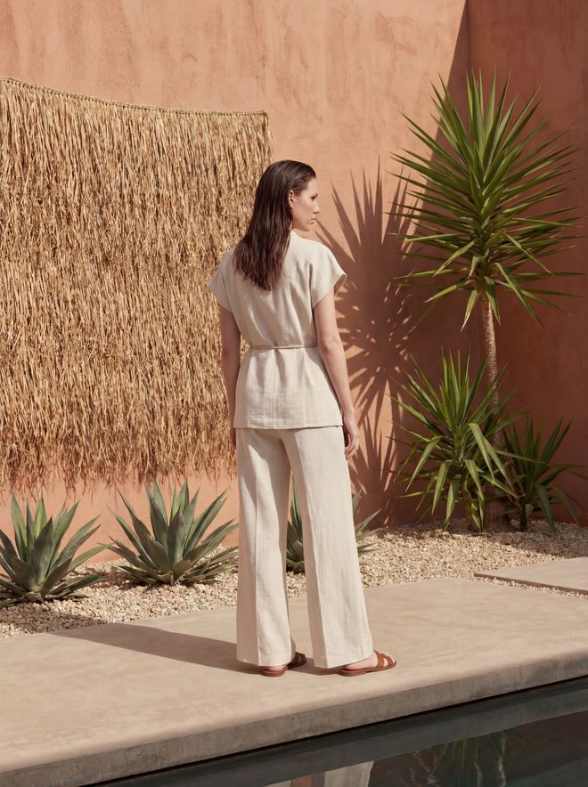 My Fashion Beige Regular Fit Elegant Suit With Wide Leg Palazzo Pants Wholesale Clothing Elegant