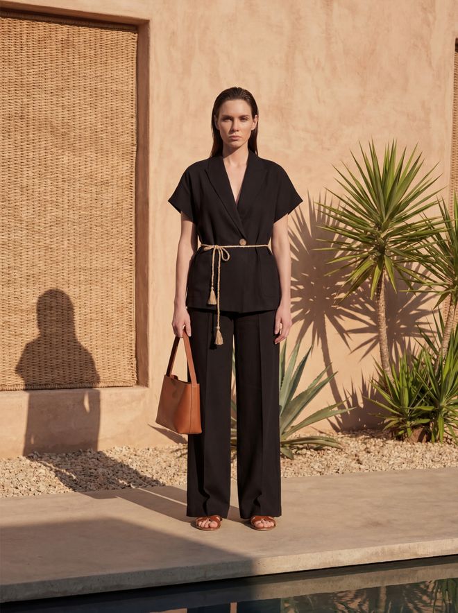 My Fashion Beige Casual Elegant Modest Suit With Wrap Midi Skirt Wholesale Clothing Elegant