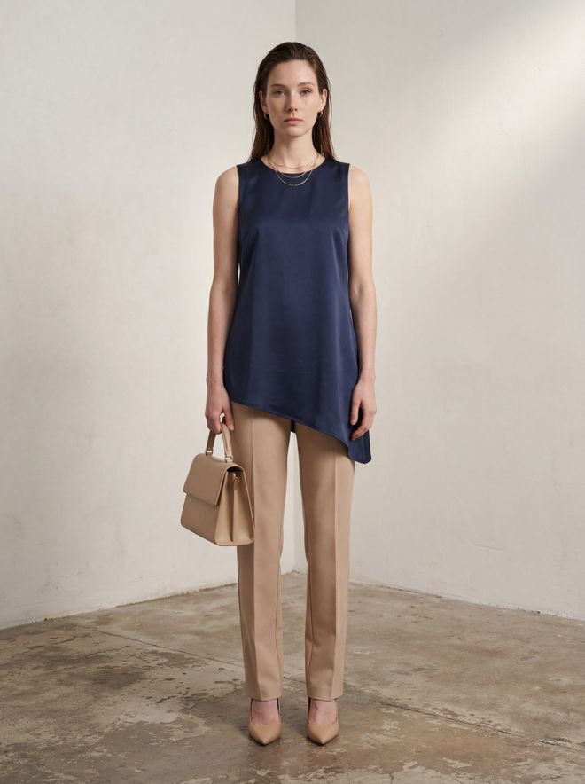 My Fashion Tunica Elegante Blu Navy Senza Maniche Con Chiusura A Cravatta Abbigliamento all'ingrosso Casuale