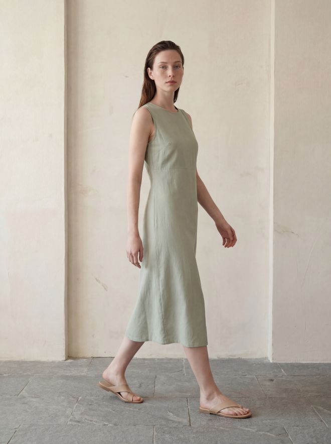 My Fashion Vestido Caqui Sin Mangas De Vaina Con Manga Casquillo Ropa al por mayor Casual