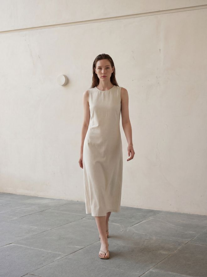 My Fashion Elegante Vestido Beige Tipo Vaina Con Mangas Casquillo Ropa al por mayor Casual