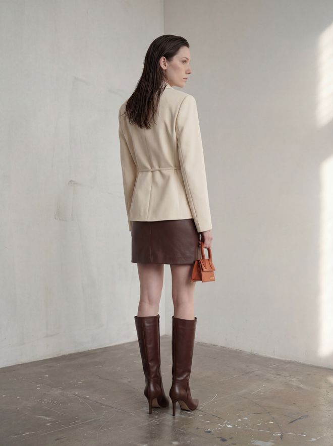 My Fashion Beige Elegant Single Breasted Blazer Jacket Wholesale Clothing Work