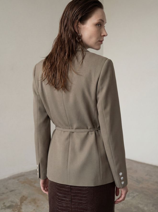 My Fashion Beige Elegant Single Breasted Blazer Jacket Wholesale Clothing Cotton