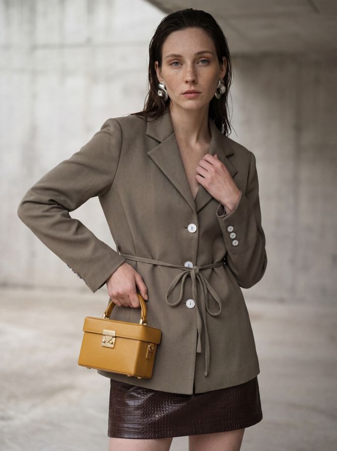 My Fashion Beige Elegant Single Breasted Blazer Jacket Wholesale Clothing Elegant