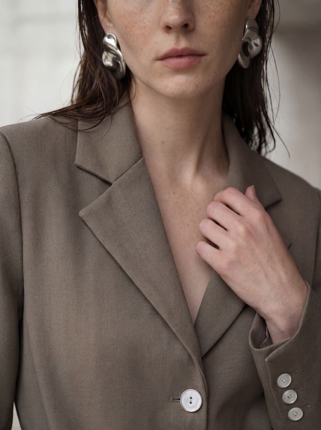 My Fashion Beige Elegant Single Breasted Blazer Jacket Wholesale Clothing Lycra