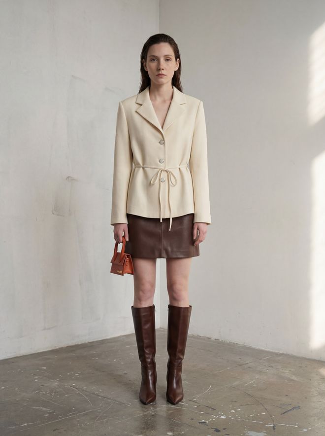 My Fashion Beige Elegant Single Breasted Blazer Jacket Wholesale Clothing Cotton