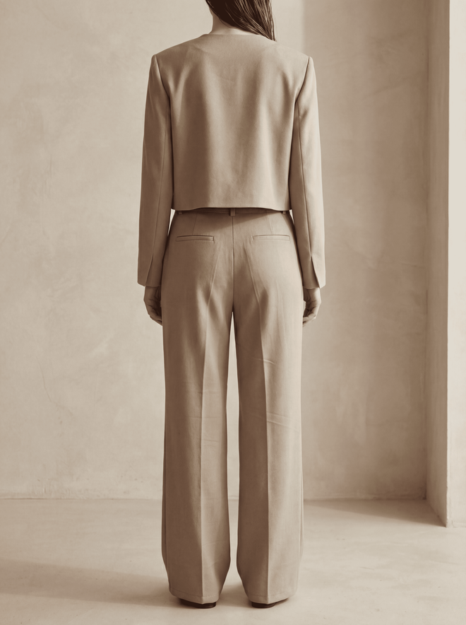 My Fashion Beige Jacket Elegant Single Breasted Crop Blazer Wholesale Clothing Cotton