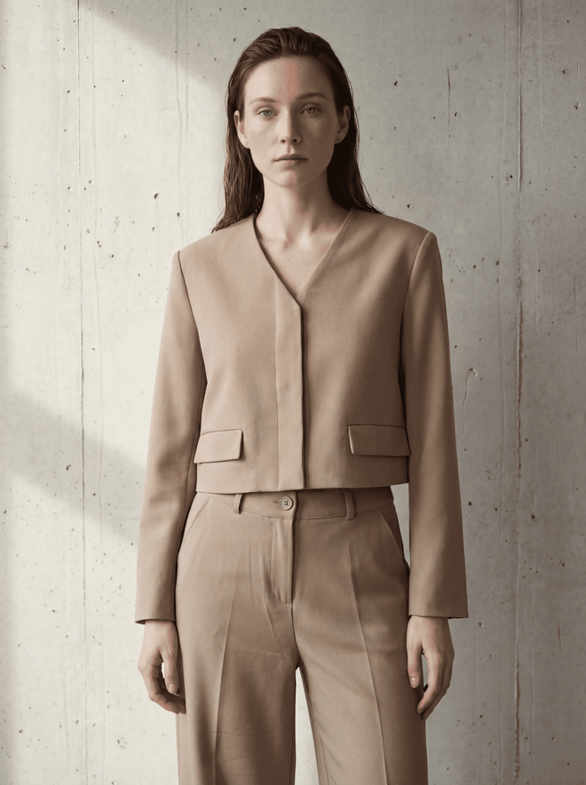 My Fashion Chaqueta Beige Blazer Elegante Corto De Un Solo Botón Ropa al por mayor Casual