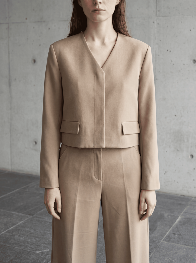 My Fashion Beige Jacket Elegant Single Breasted Crop Blazer Wholesale Clothing Cocktail