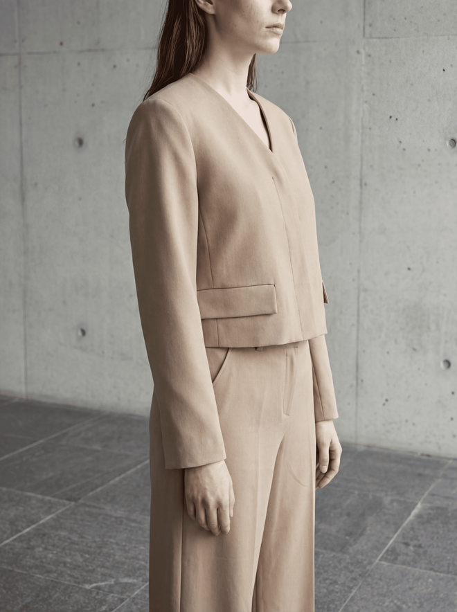 My Fashion Beige Jacket Elegant Single Breasted Crop Blazer Wholesale Clothing Spring