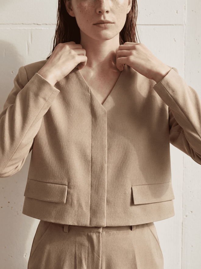 My Fashion Beige Jacket Elegant Single Breasted Crop Blazer Wholesale Clothing Dating