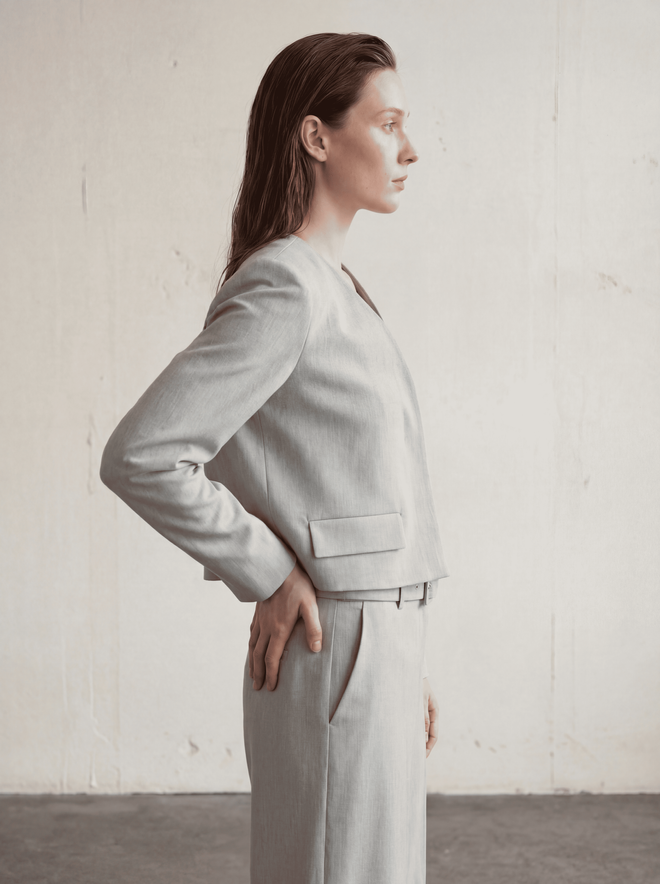 My Fashion Grey Single Breasted Blazer Jacket Wholesale Clothing Polyester