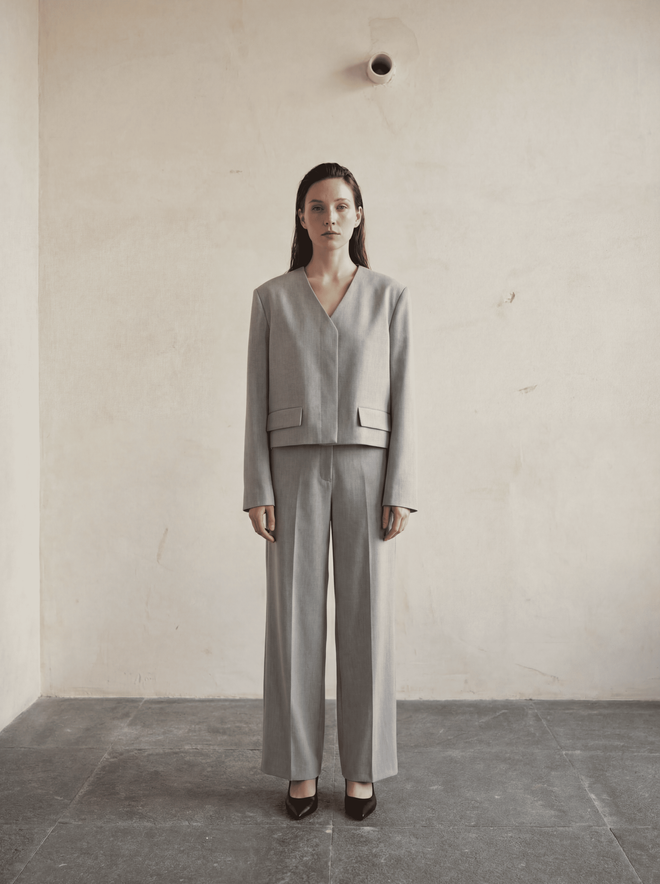 My Fashion Chaqueta Gris Blazer De Un Solo Pecho Ropa al por mayor Casual