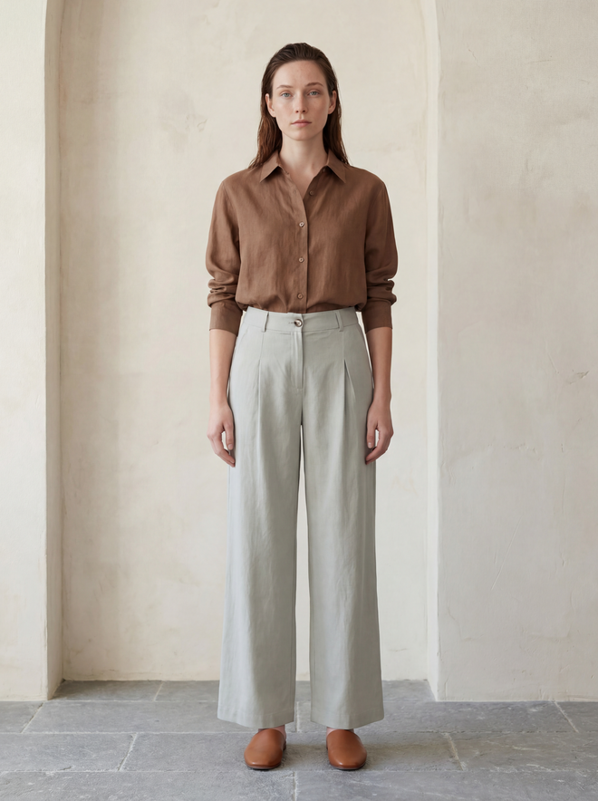 My Fashion Graue Wide Leg Chinos Hose – High Waist Lang Großhandelskleidung Lässig