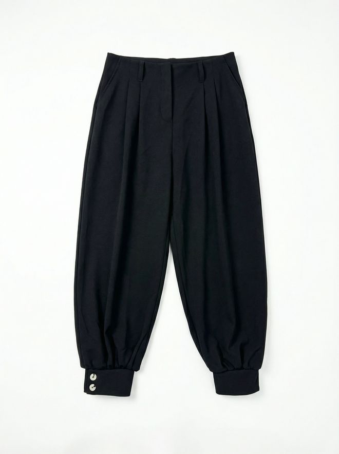 My Fashion Siyah Büzgülü Yüksek Bel Balon Kesim Pantolon Toptan Giyim Gündelik