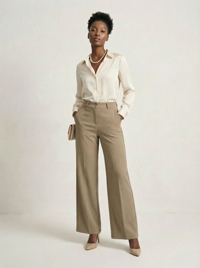 My Fashion Khaki Palazzo Hose Mit Weitem Bein Und Knopfverschluss Großhandelskleidung Lässig