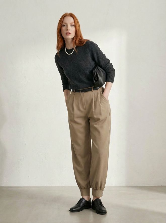 My Fashion Beige High Waist Tapered Balloon Leg Pants Wholesale Clothing Casual