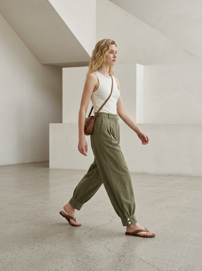 My Fashion Zelené Balónové Nohavice Zužujúce Sa Veľkoobchod s oblečením Neformálny