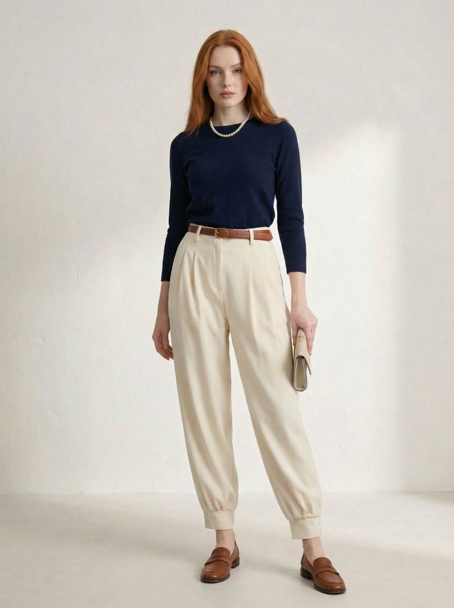 My Fashion Beige Elegante Hose Mit Hoher Taille Und Ballonbein Schnitt Großhandelskleidung Lässig