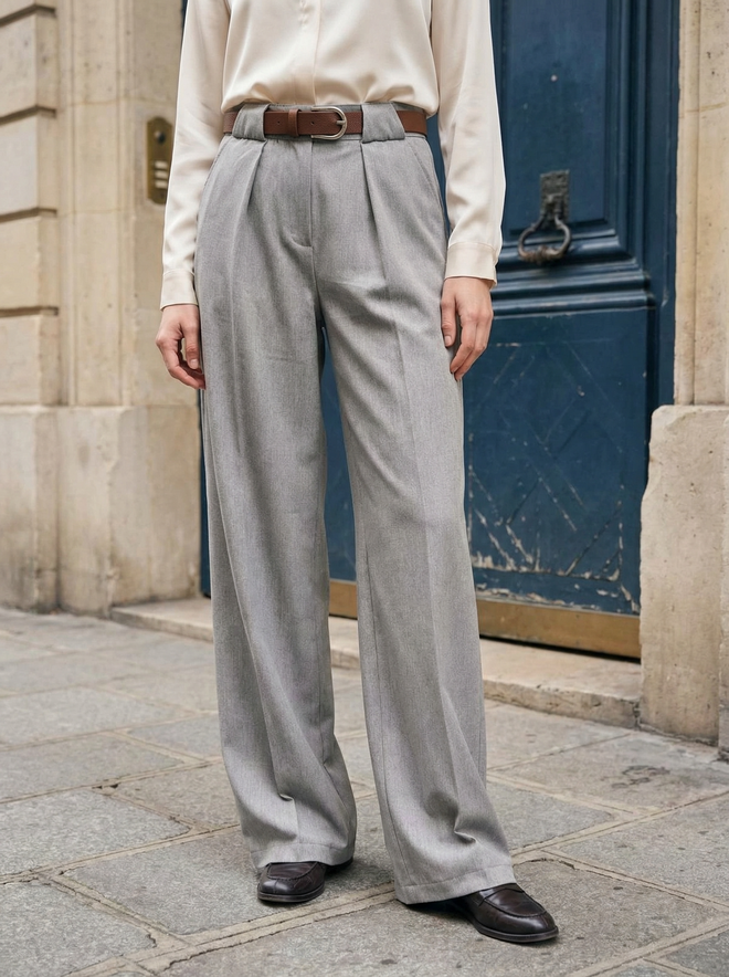 My Fashion Gri Resmi Zarif Geniş Paça Havuç Pantolon Toptan Giyim Gündelik