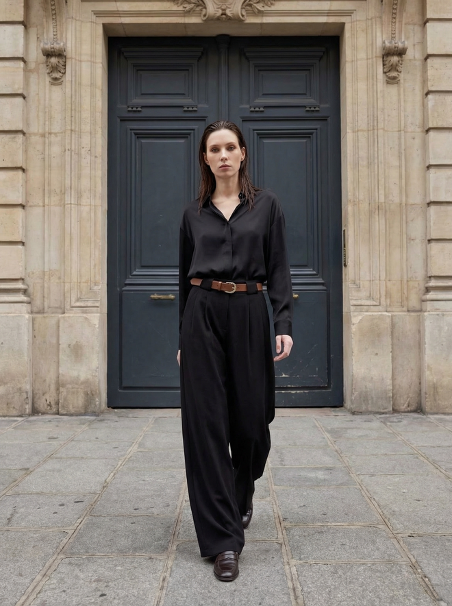 My Fashion Штаны Чинос Черные Широкие Высокая Талия Элегантные Оптовая продажа одежды Повседневный