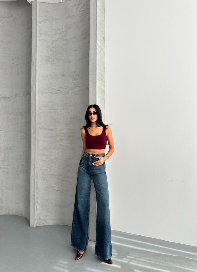 My Jest Fashion Μπλε Palazzo Τζιν Με Φαρδιά Πόδια Ψηλόμεση Κλείσιμο Με Κουμπιά Χονδρικό εμπόριο ενδυμάτων Casual