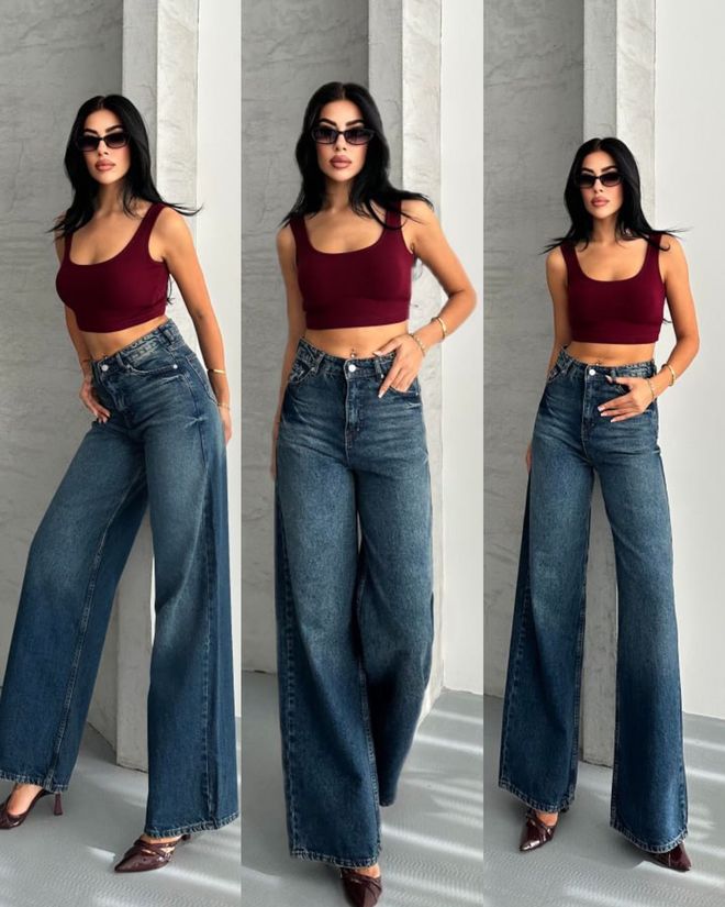 My Jest Fashion Blue Palazzo Wide Leg High Waist Buttoned Jeans Wholesale Clothing 1