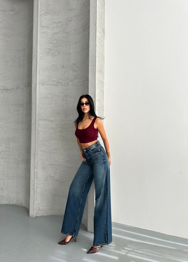 My Jest Fashion Blue Palazzo Wide Leg High Waist Buttoned Jeans Wholesale Clothing Lounge