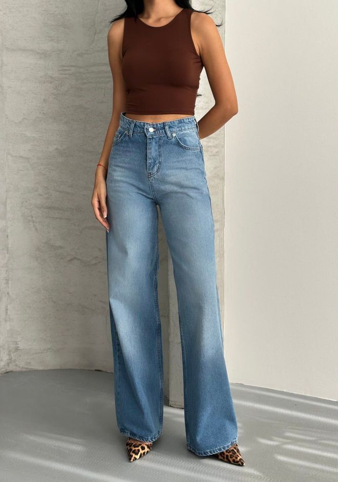 My Jest Fashion Blue Mom Jeans With Wide Leg And High Waist Wholesale Clothing Vintage