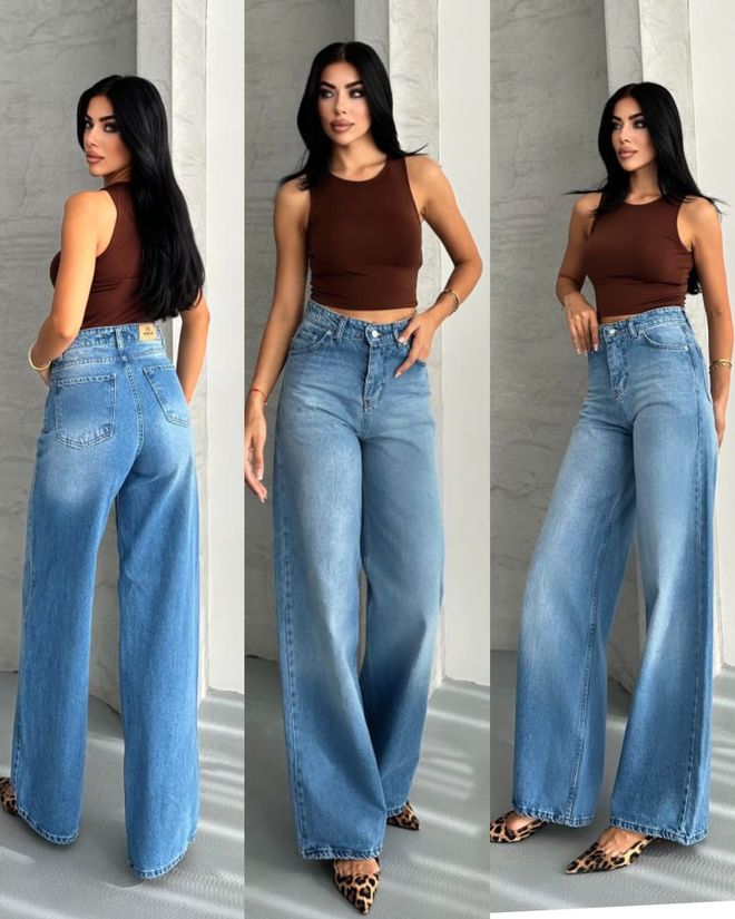 My Jest Fashion Blue Mom Jeans With Wide Leg And High Waist Wholesale Clothing 1