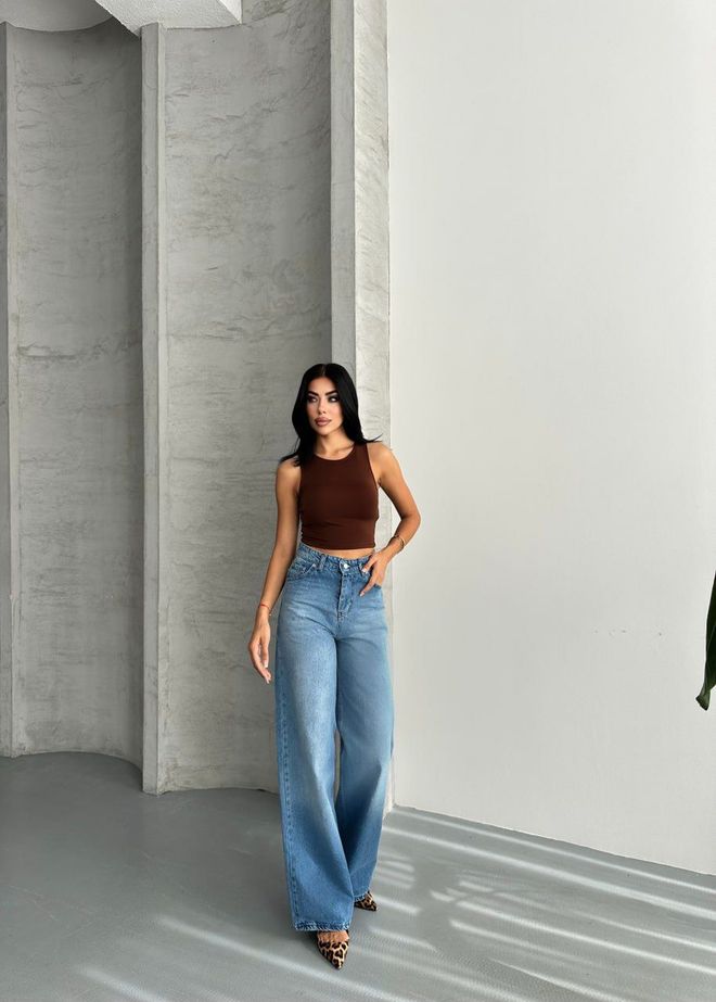 My Jest Fashion Blue Mom Jeans With Wide Leg And High Waist Wholesale Clothing Lounge