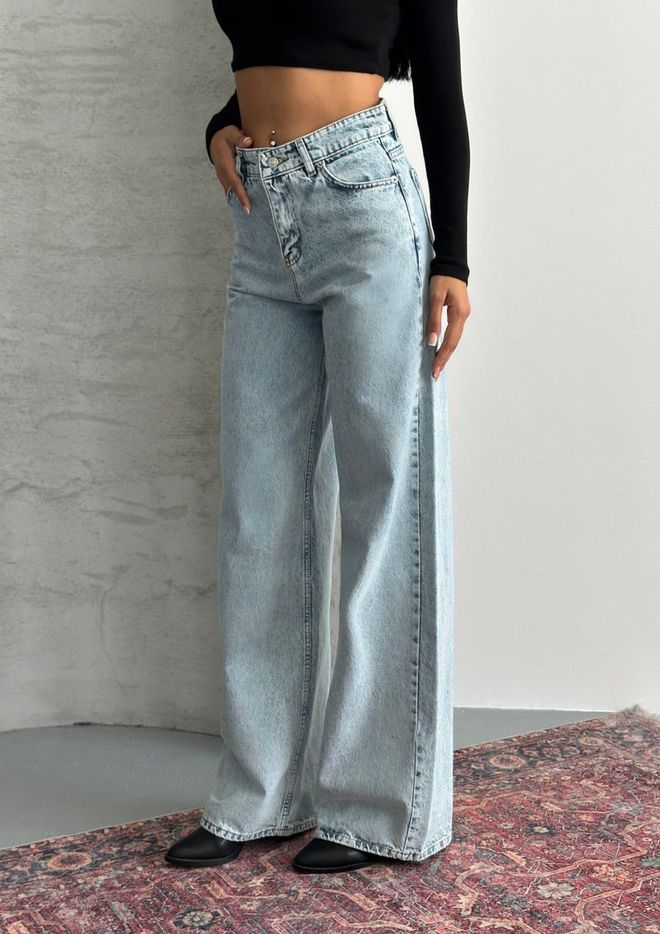 My Jest Fashion Blue Jeans Wide Leg High Waist Palazzo Casual Wholesale Clothing Fall