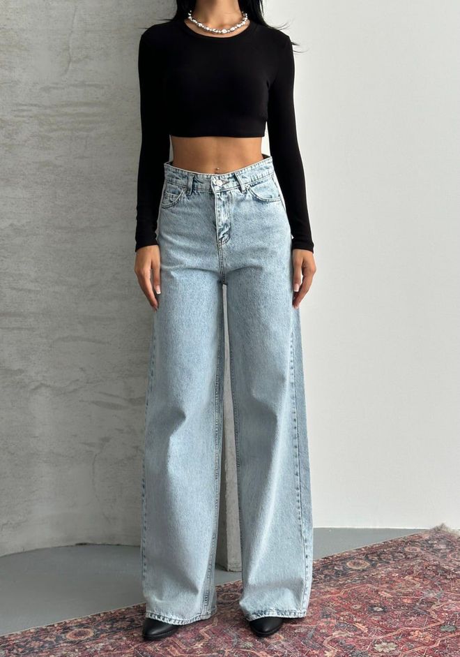 My Jest Fashion Blue Jeans Wide Leg High Waist Palazzo Casual Wholesale Clothing Vintage