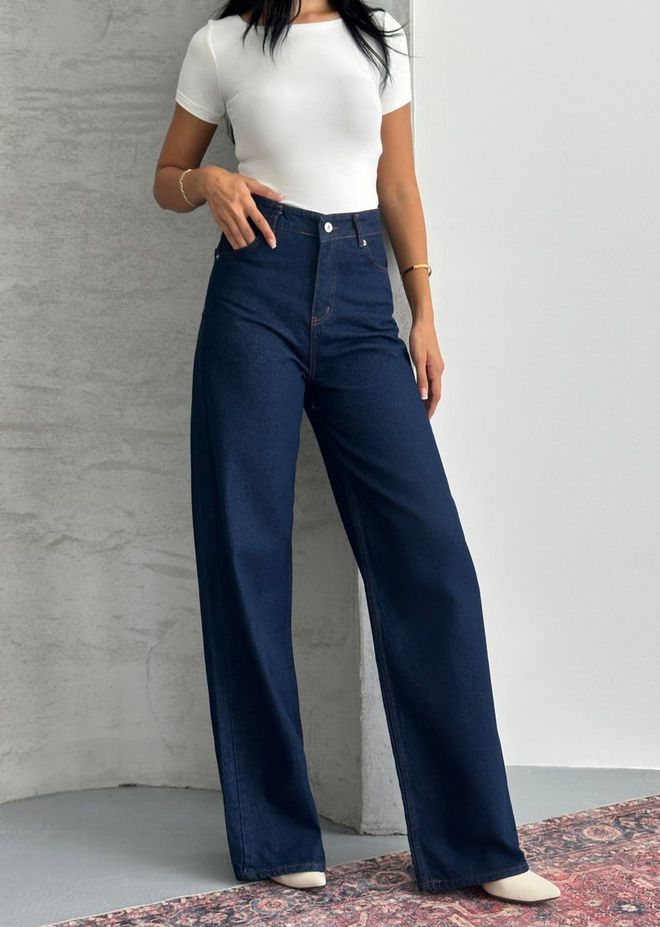 My Jest Fashion Blue Mom Jeans High Waist Wide Leg Buttoned Wholesale Clothing 1