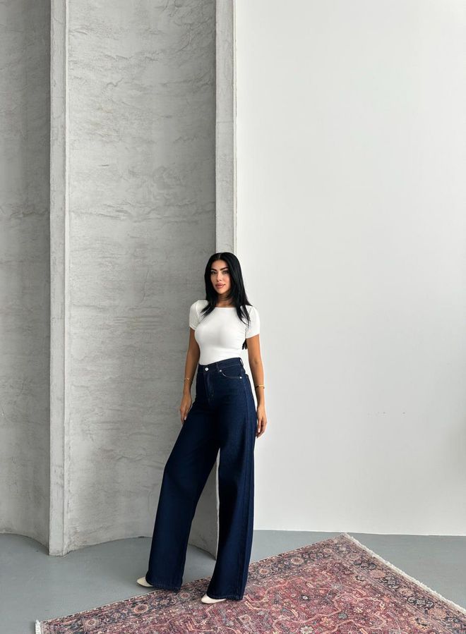 My Jest Fashion Blue Mom Jeans High Waist Wide Leg Buttoned Wholesale Clothing Lounge