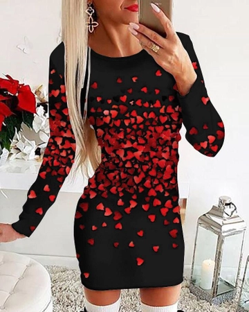 A wholesale clothing model wears  Micro Heart Digital Printed Dress
, Turkish wholesale Dress of My Jest Fashion