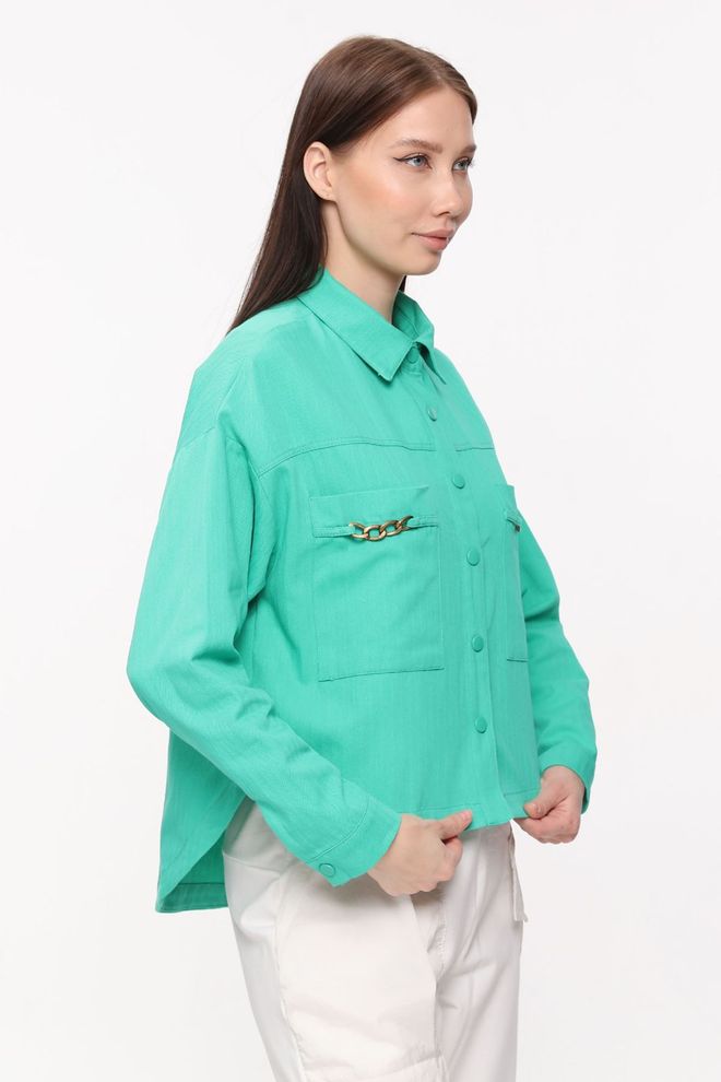 Newgirl Langärmlige Gabardine Damenjacke Mit Hemdkragen Und Lockerem Schnitt – Grün Großhandelskleidung Arbeit