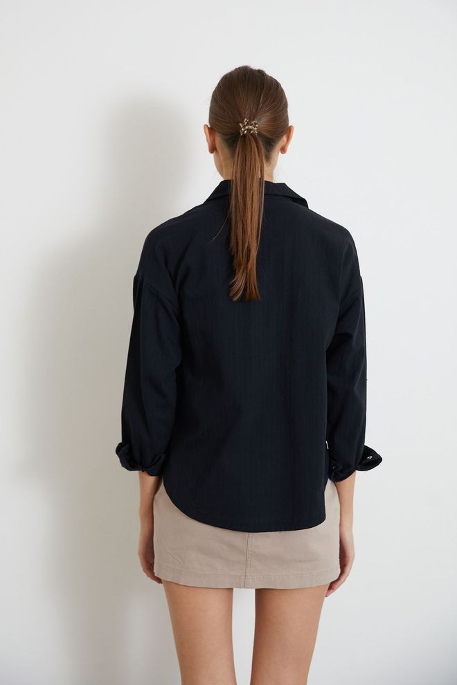 Newgirl Gabardine Long Sleeve Shirt Collar Loose Cut Women's Jacket Black Wholesale Clothing Streetwear