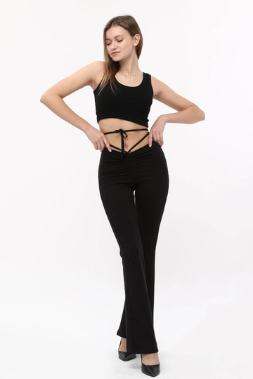 A wholesale clothing model wears  Lycra 2 Thread Women's Bottom Tracksuit With Waist Cord - Black
, Turkish wholesale Sweatpants of Newgirl