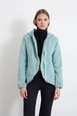 A wholesale clothing model wears new10136-raised-3-thread-long-sleeve-hooded-zippered-women's-sweatshirt-mint, Turkish wholesale  of 
