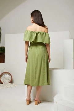 A wholesale clothing model wears new10209-modal-fabric-shawl-collar-women's-summer-dress-khaki, Turkish wholesale Dress of Newgirl