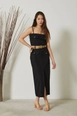 A wholesale clothing model wears new10224-lycra-poplin-fabric-strap-belted-women's-dress-black, Turkish wholesale  of 