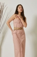 A wholesale clothing model wears new10226-lycra-poplin-fabric-strap-belted-women's-dress-powder, Turkish wholesale  of 